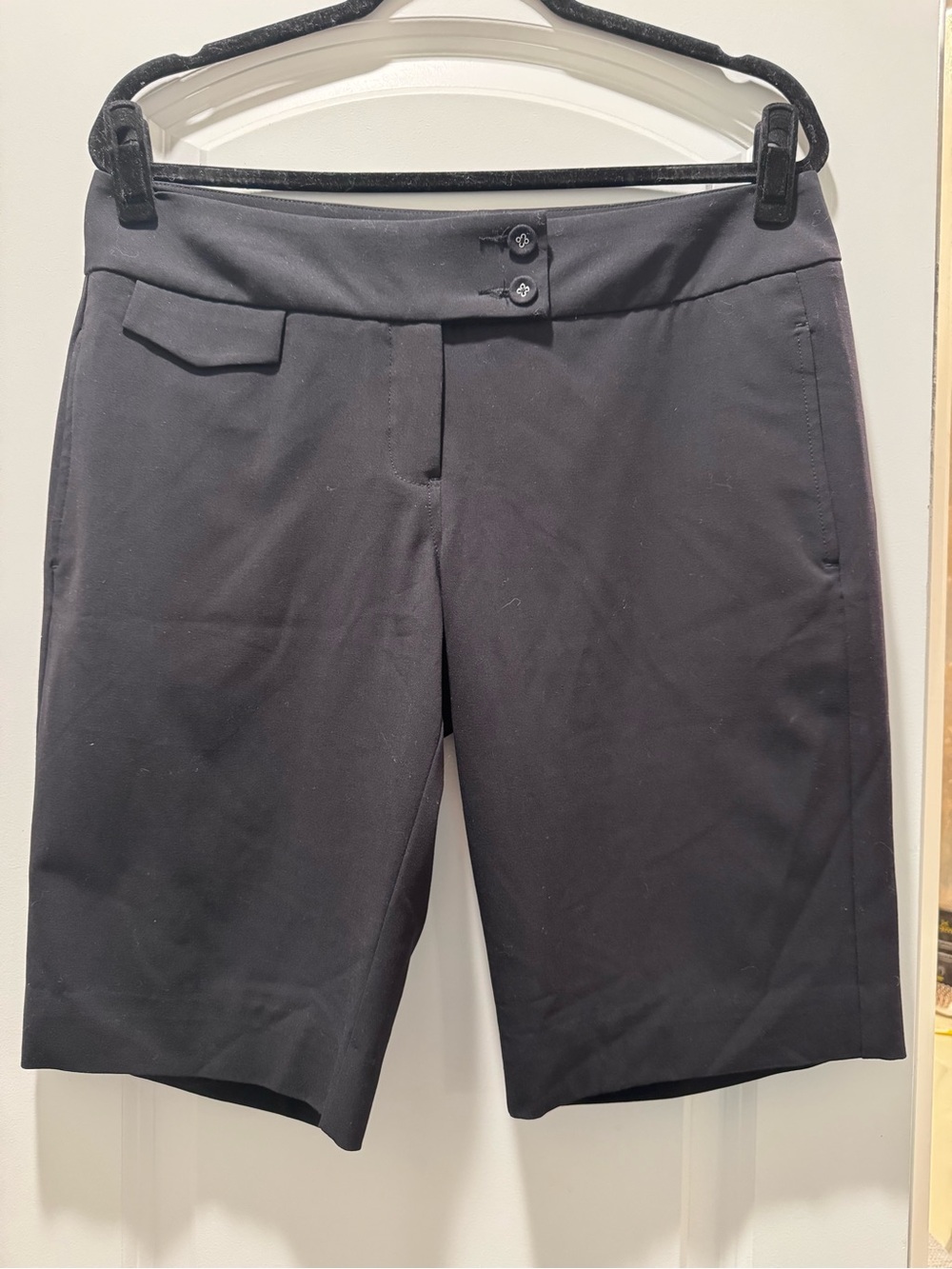 CAbi Black Bermuda Shorts with Double-Button Waist